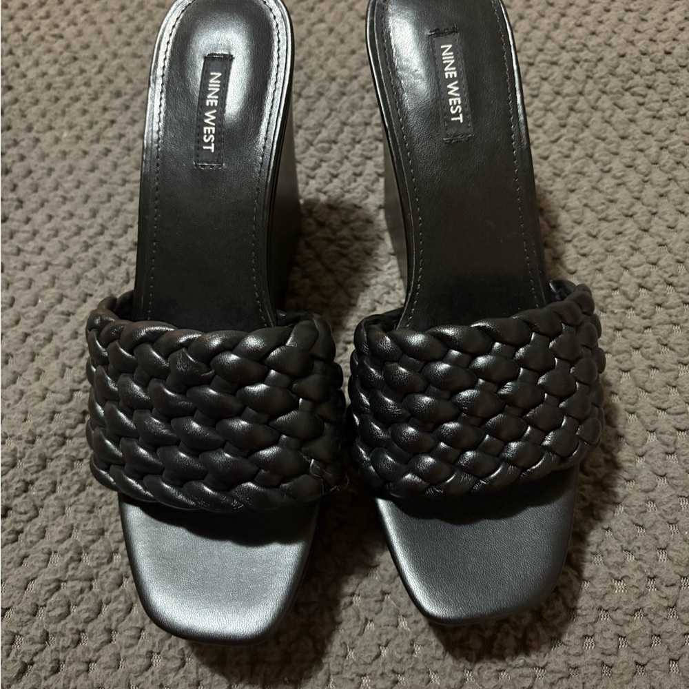 Nine West Black Mules with Intricate Woven Design